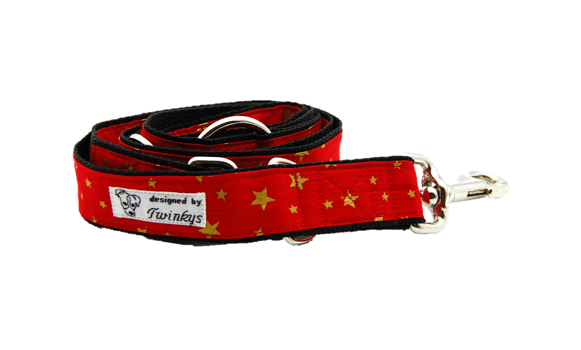 Dreifach verstellbare Leine rot mit goldenen Sternchen für große Hunde